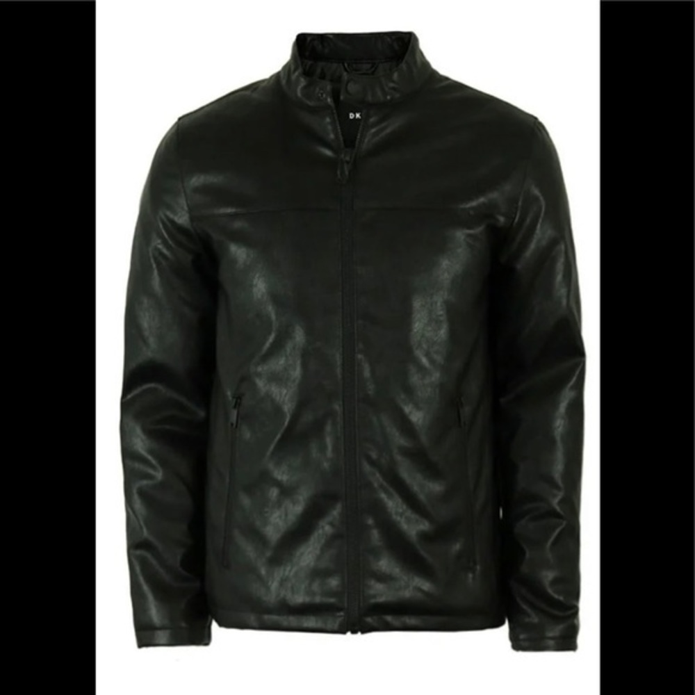 NWT DKNY Faux Leather Stand Collar Jacket - Picture 2 of 5